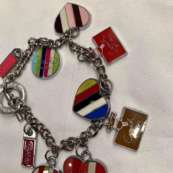 Coach Hearts charm bracelet in silver tone with vibrant, colorful charms. - Picture 3 of 10